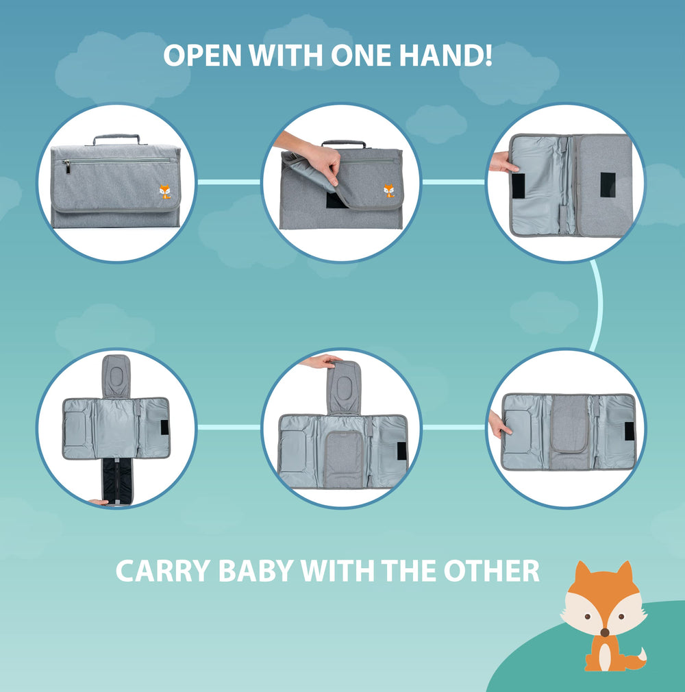 Lil Fox changing pad waterproof exterior and wipe-clean interior for easy maintenance.
