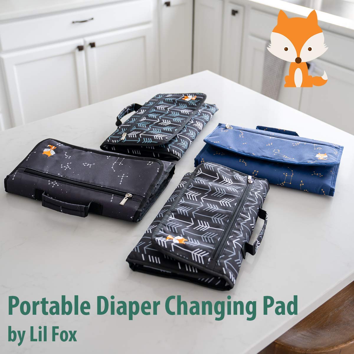 Lil Fox diaper clutch strap attaches to a stroller for hands-free use