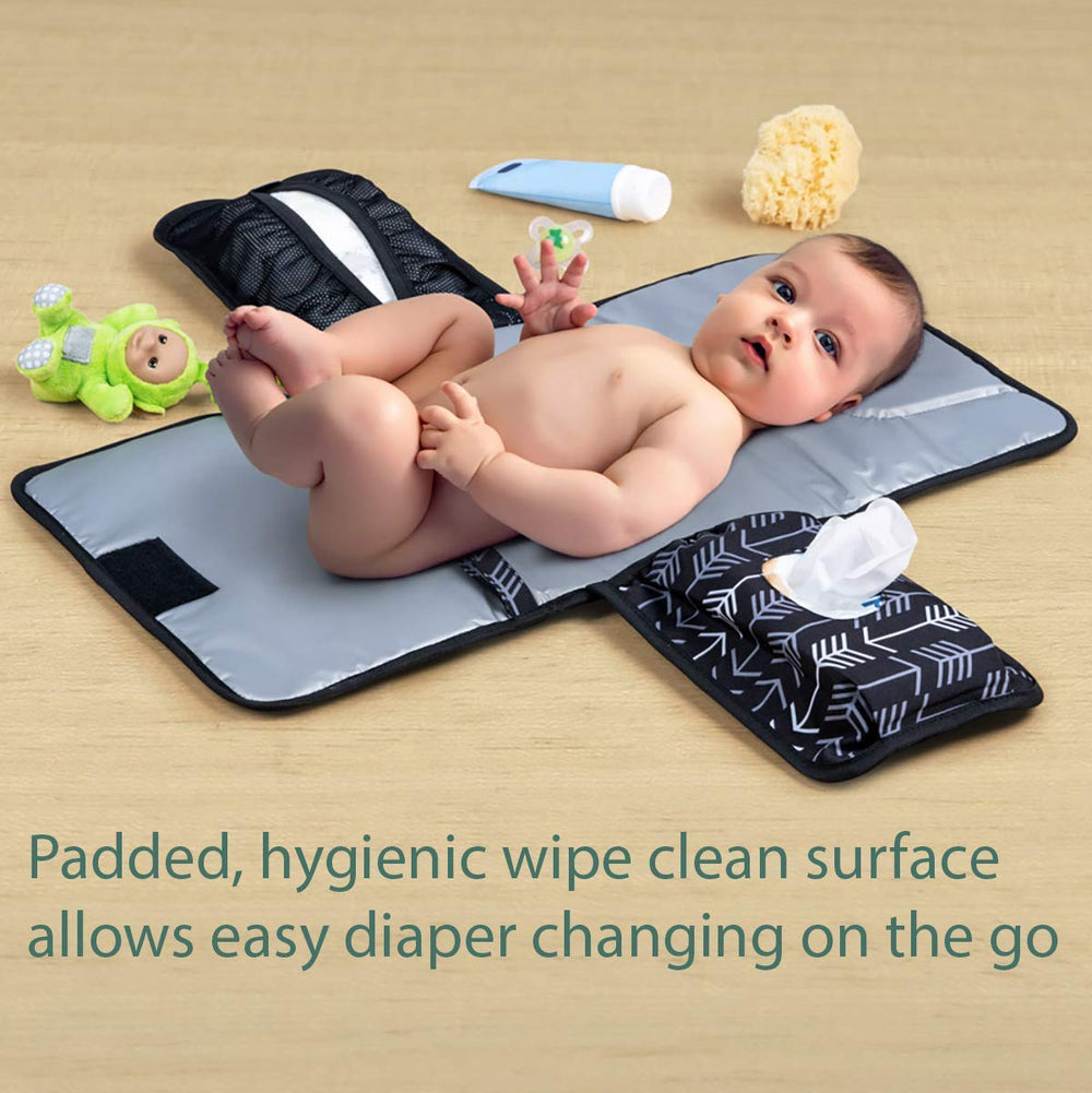 Lil Fox portable changing pad folded fits compactly in bags for on-the-go use.