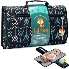 Lil Fox portable changing pad offers quick one-handed opening for on-the-go changes.