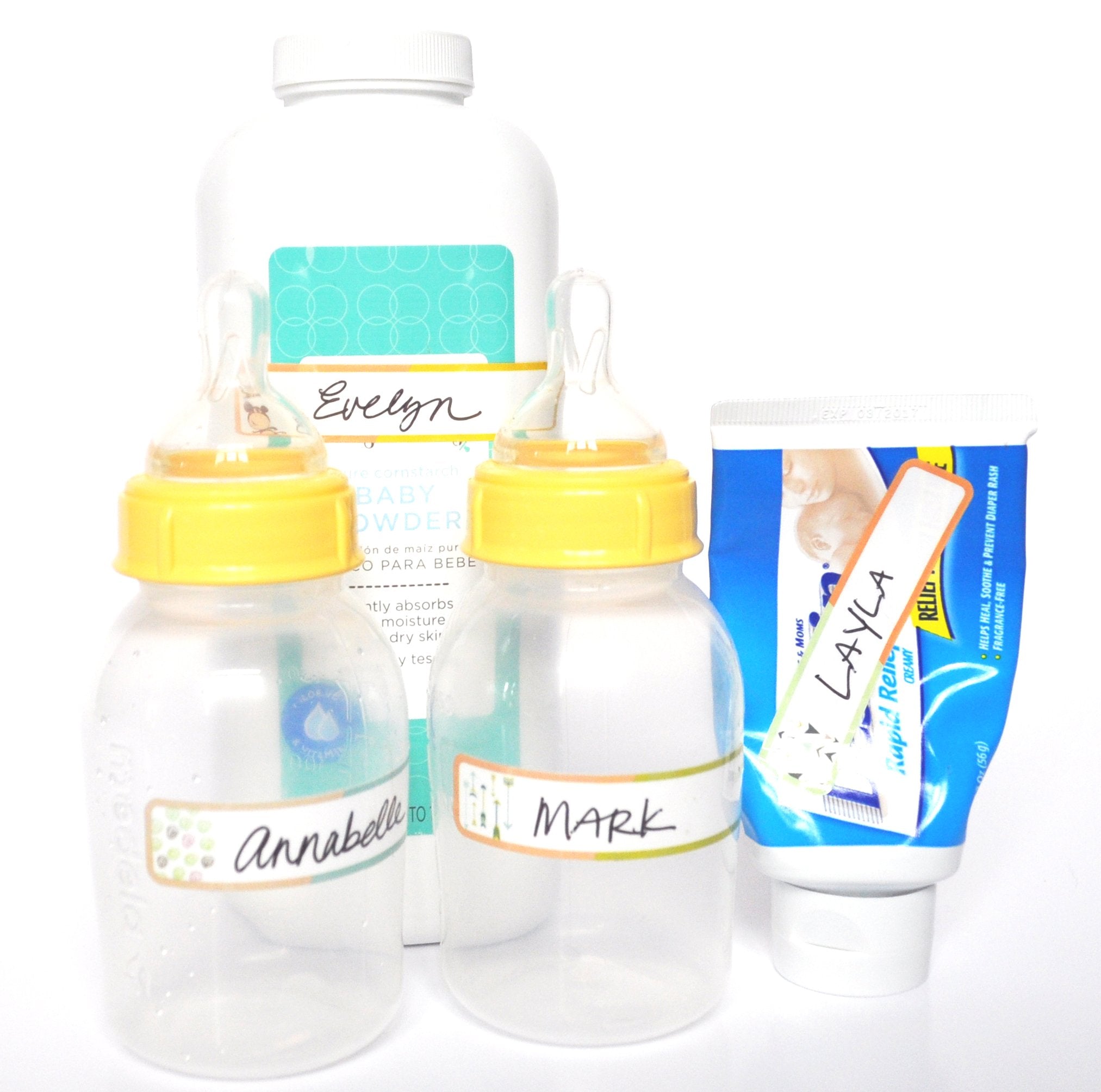 Lil' Labels designed for sunscreen bottles and food containers with easy ID.