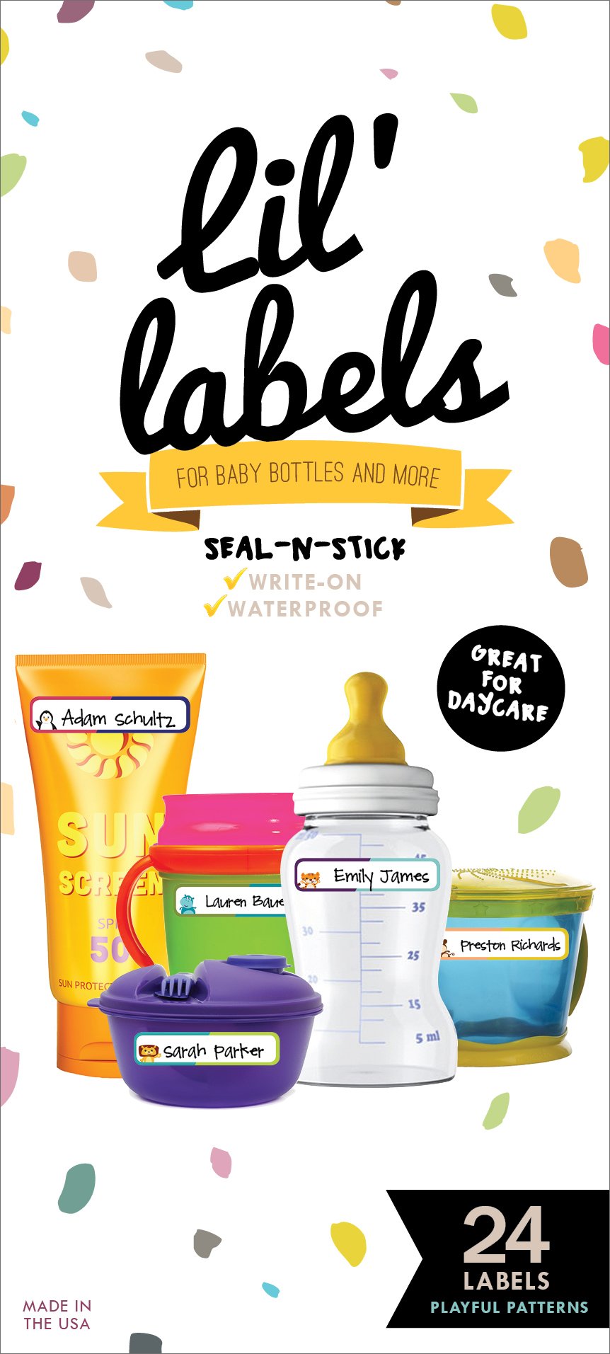 Lil' Labels write-on bottle labels clearly mark bottles for daycare use