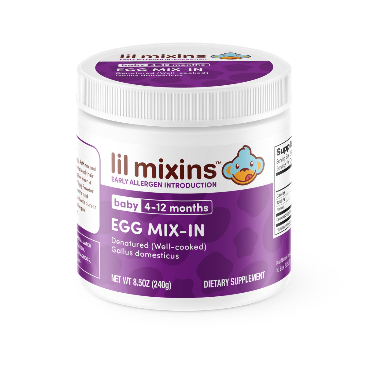 Lil Mixins Early Allergen Intro egg jar; easy protein boost for infants' meals.