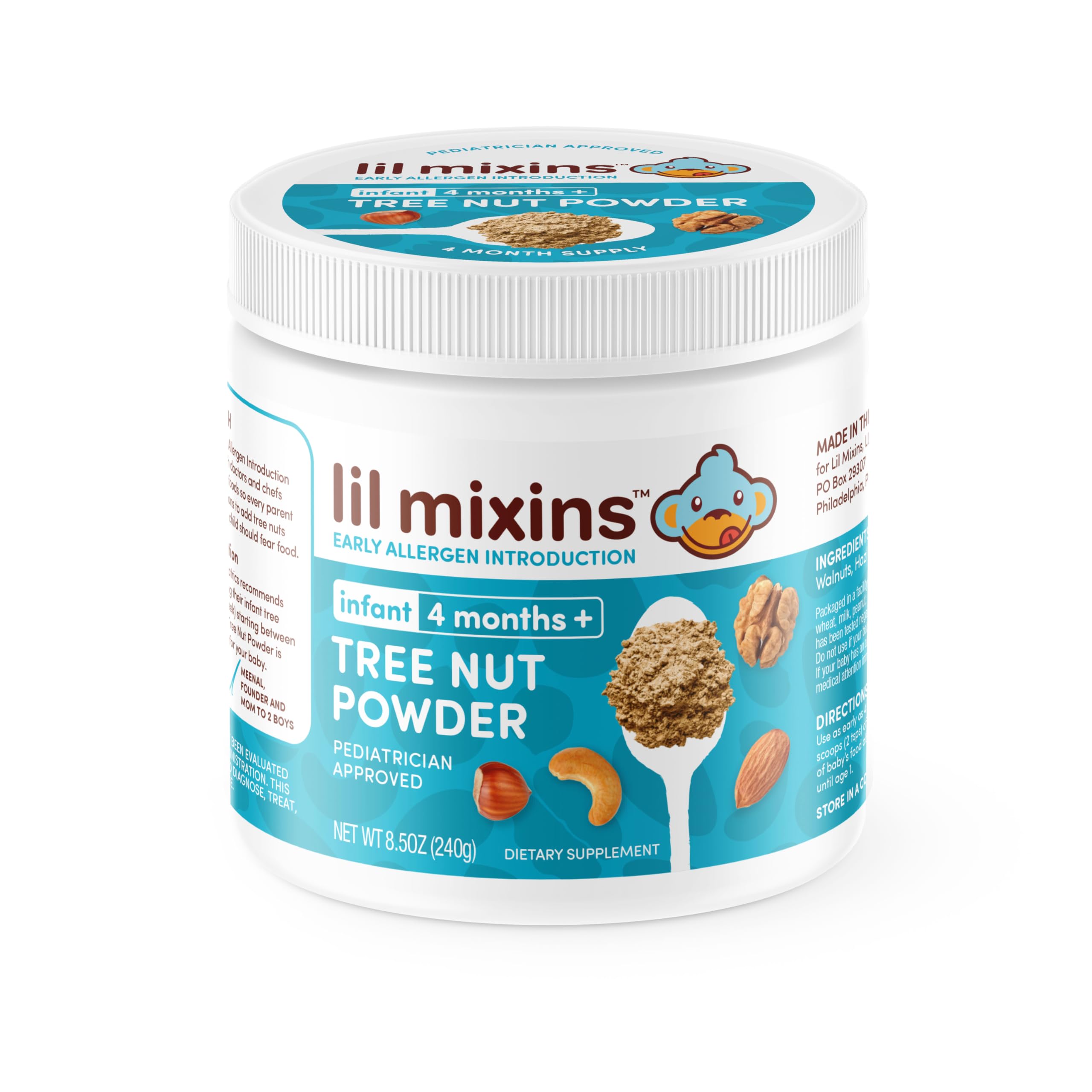 Lil Mixins Early Allergen Tree Nut jar front view showing baby-friendly protein boost