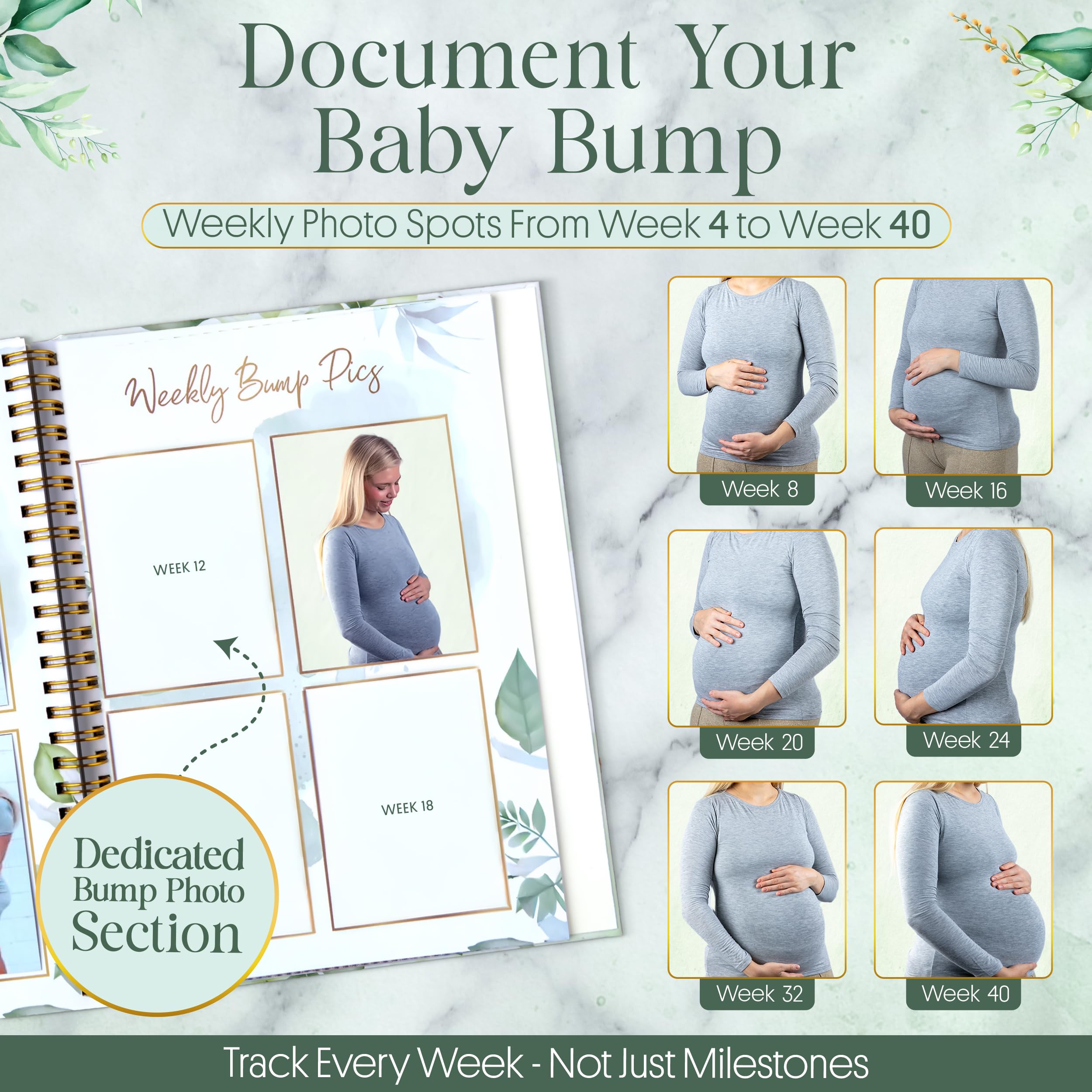 Lil Nuggets pregnancy journal with spiral binding for easy weekly writing and flat pages.