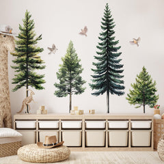 Lilacanthara watercolor pine tree decal features lush greens to enhance bedroom mood.