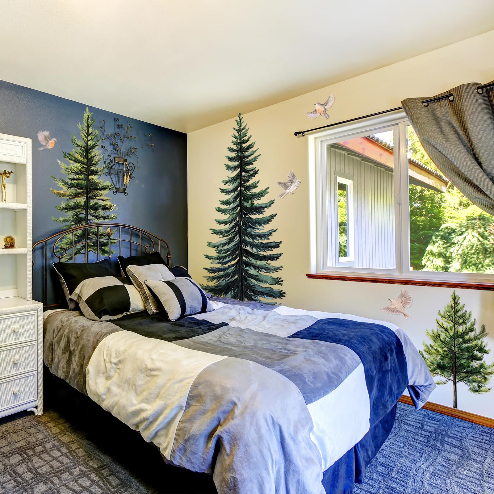 Lilacanthara green pine tree wall decal is waterproof and durable for busy spaces.