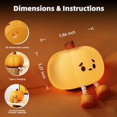 Lilampts Pumpkin Night Light silicone soft squeeze safe for kids