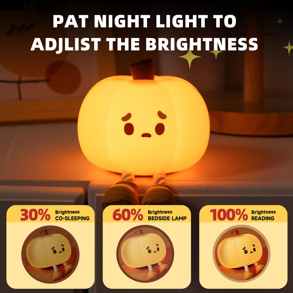 Lilampts Pumpkin Night Light top tap control showcasing adjustable brightness