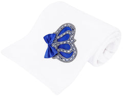 Lilax Crown Jewels swaddle front view in royal blue shows soft cotton warmth