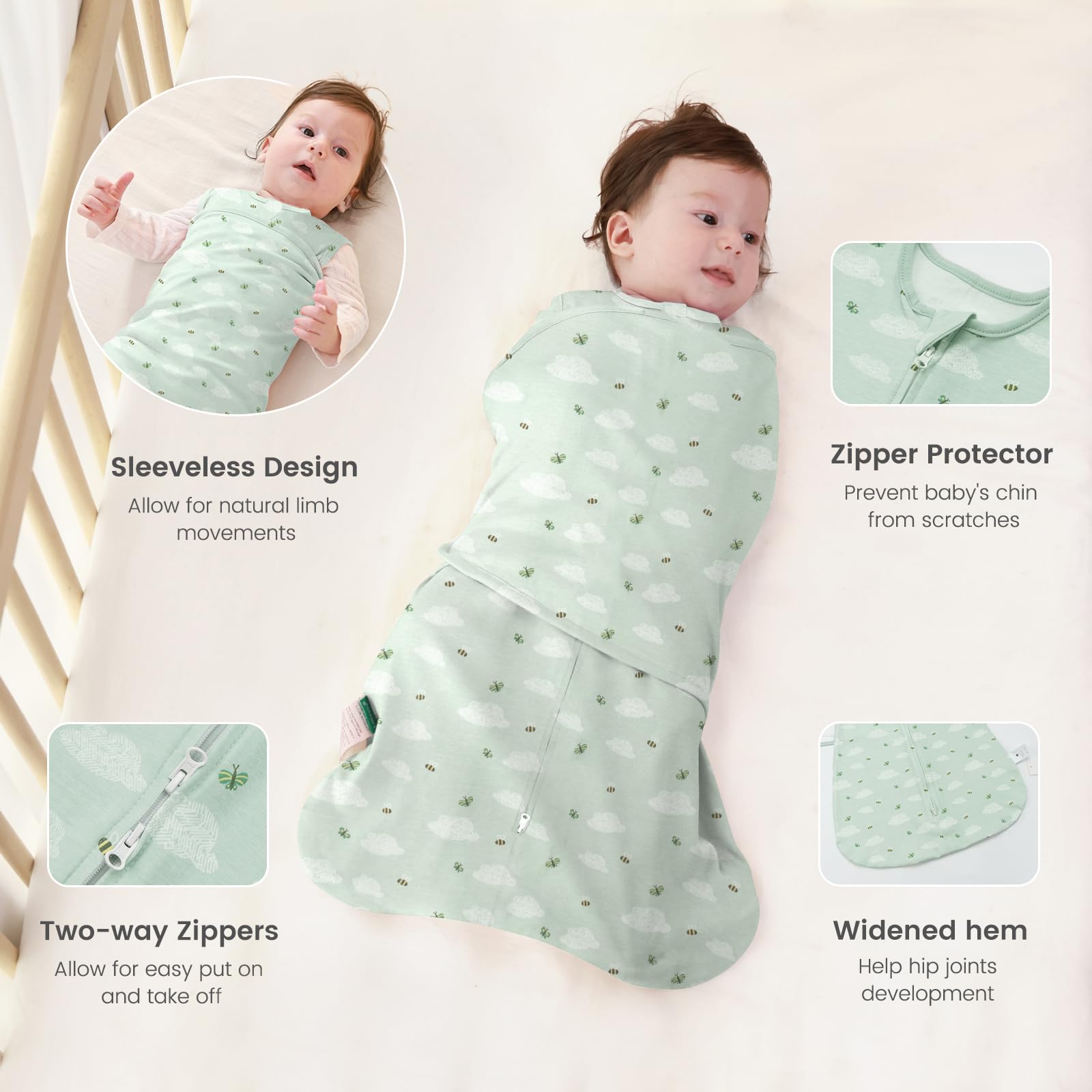 LILBESTIE newborn swaddle arms-in helps reduce startle reflex for easier soothing.