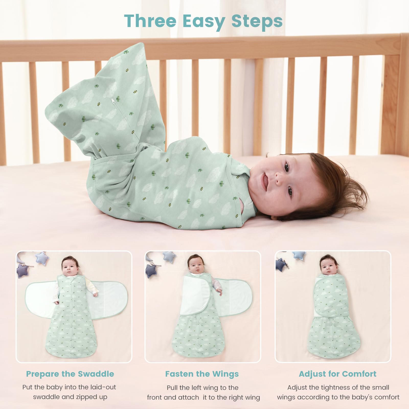 LILBESTIE size-xs 0-3m swaddle ensures proper neckline and hip movement.