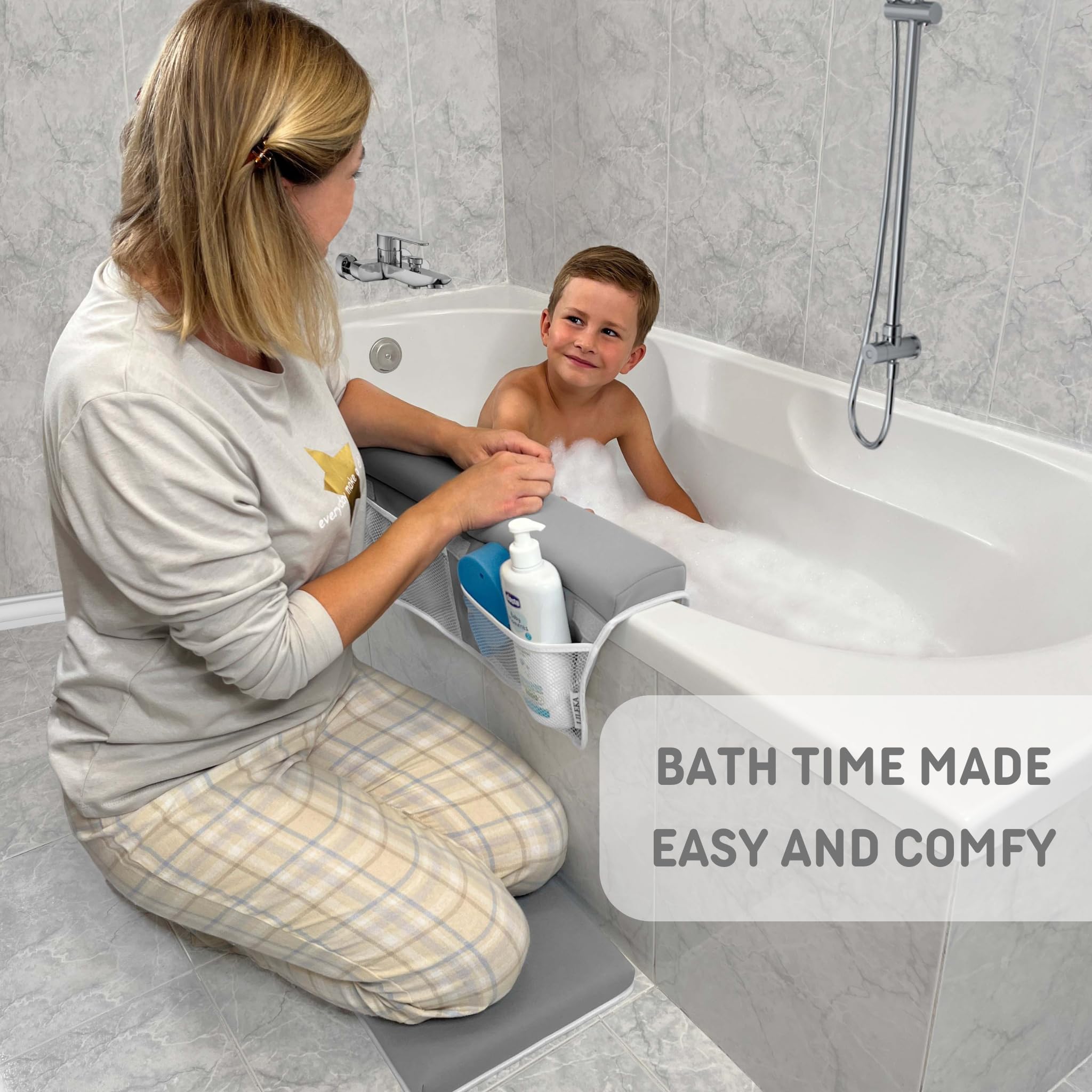 LILEKA elbow rest pad showing pockets for bath essentials