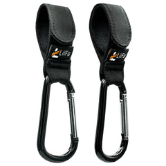 LilFe 2 Pcs Black Stroller Hooks hanging bags from stroller for hands-free strolls