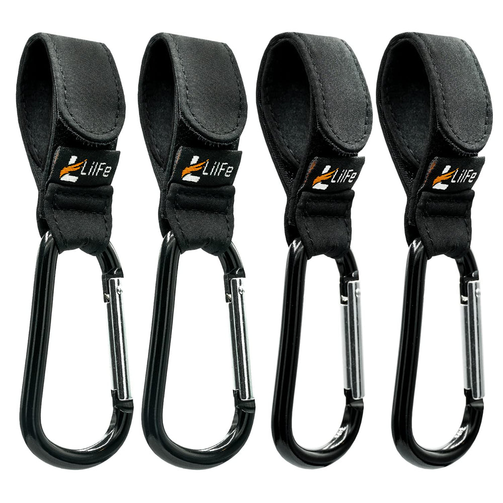 LilFe 4pcs stroller hooks pack clip-on for hands-free carrying on walks.