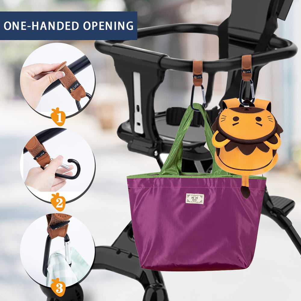 LilFe stroller hooks securely hang diaper bags and purses on the go