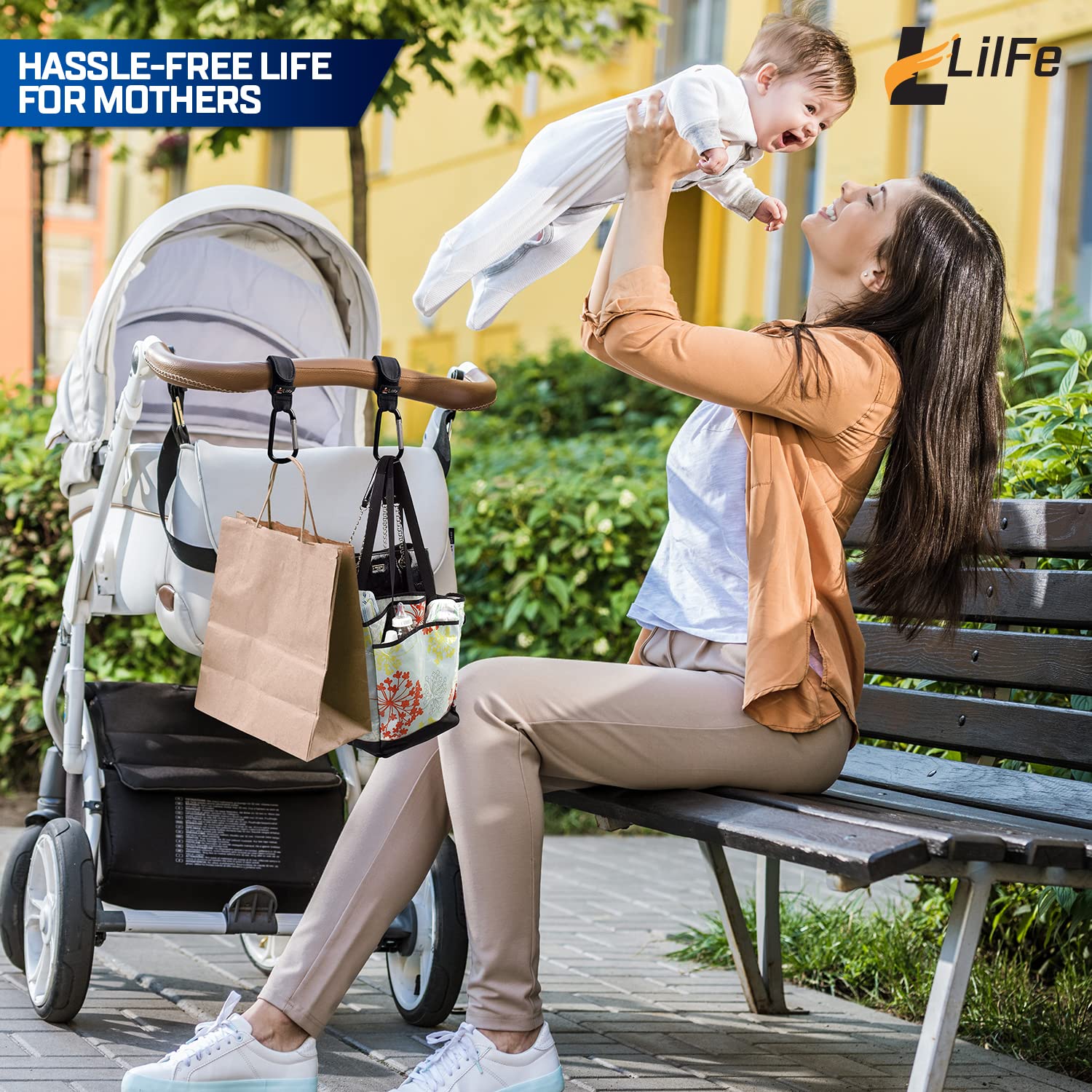 LilFe universal stroller hooks fit many models for quick setup.
