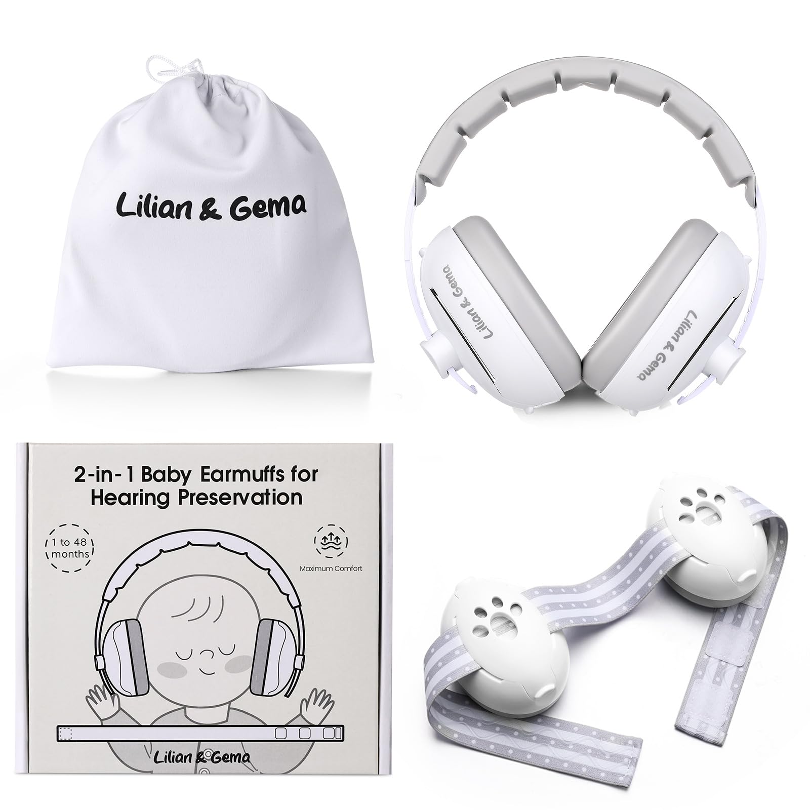 Lilian&Gema 2-in-1 baby ear muffs on plane providing noise protection for infants