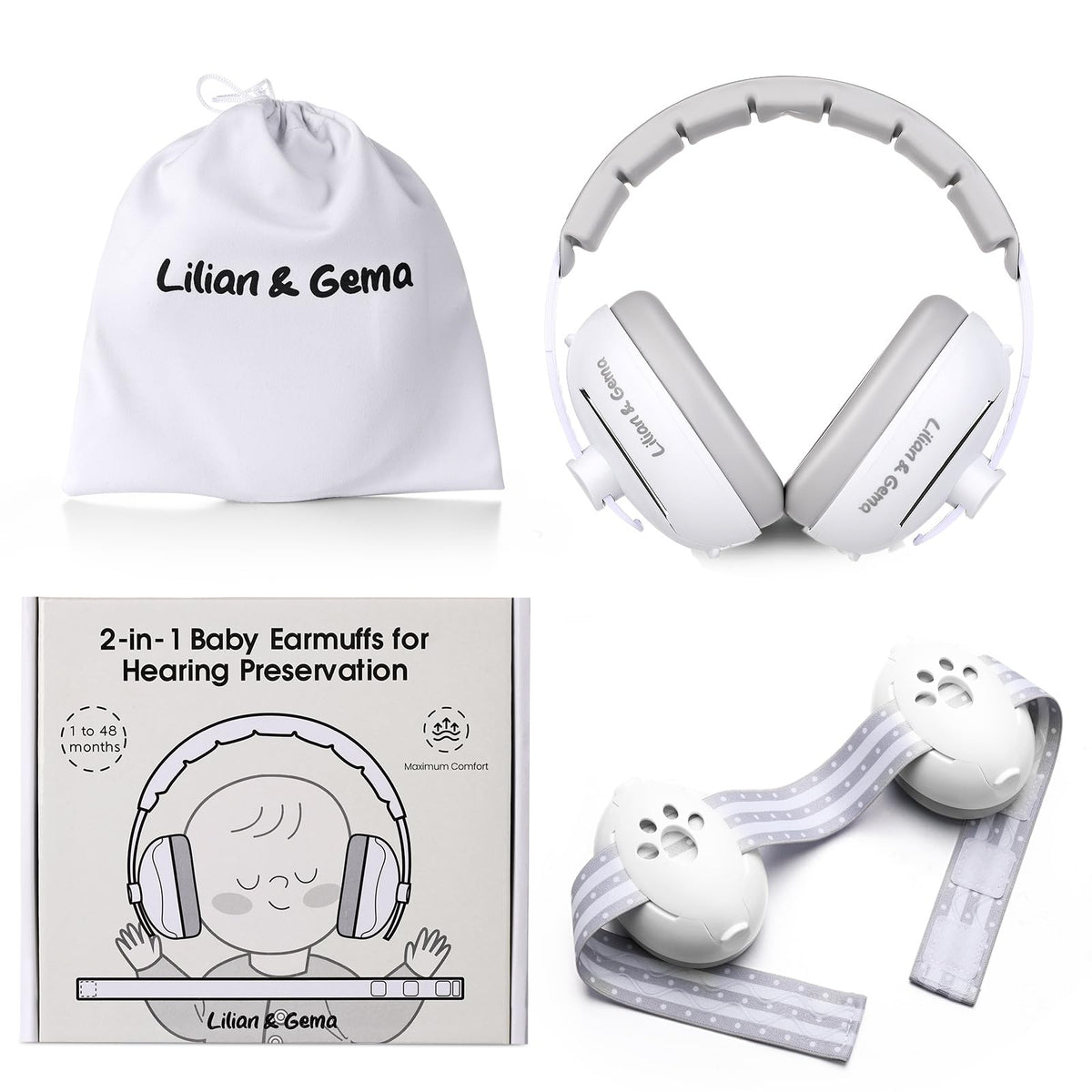 Lilian&Gema 2-in-1 baby ear muffs on plane providing noise protection for infants