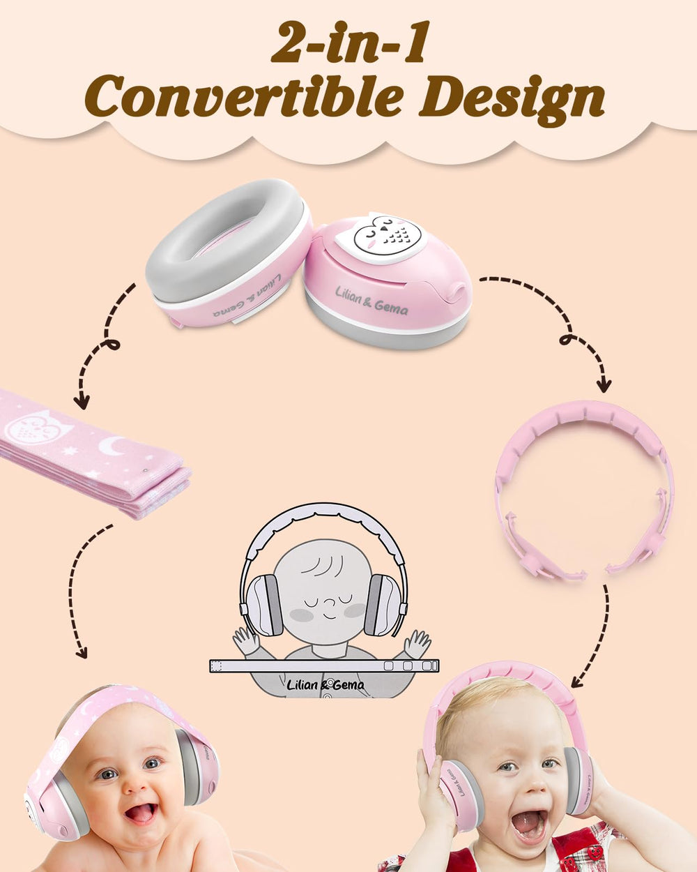 Lilian&Gema pink owl headband close-up emphasizes soft, comfortable wear.