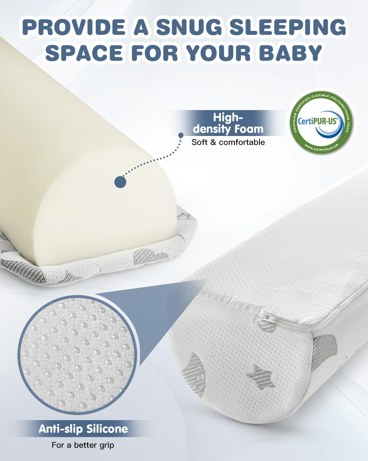 Lilian&Gema bed rail installed between mattress and sheet demonstrates stable setup