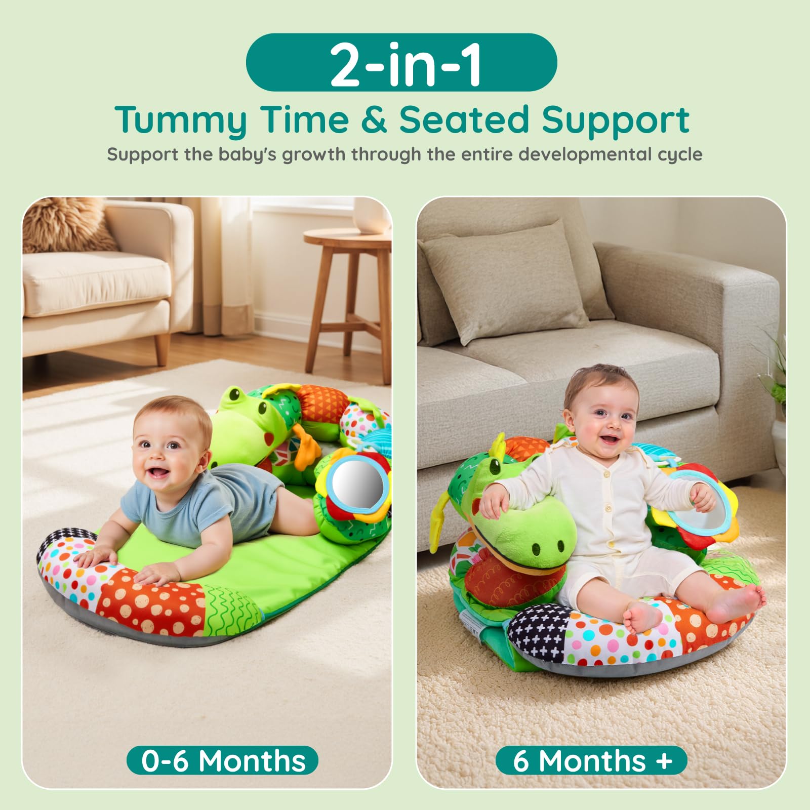 Lilian&Gema detachable pillow shows easy conversion between modes for growing babies.
