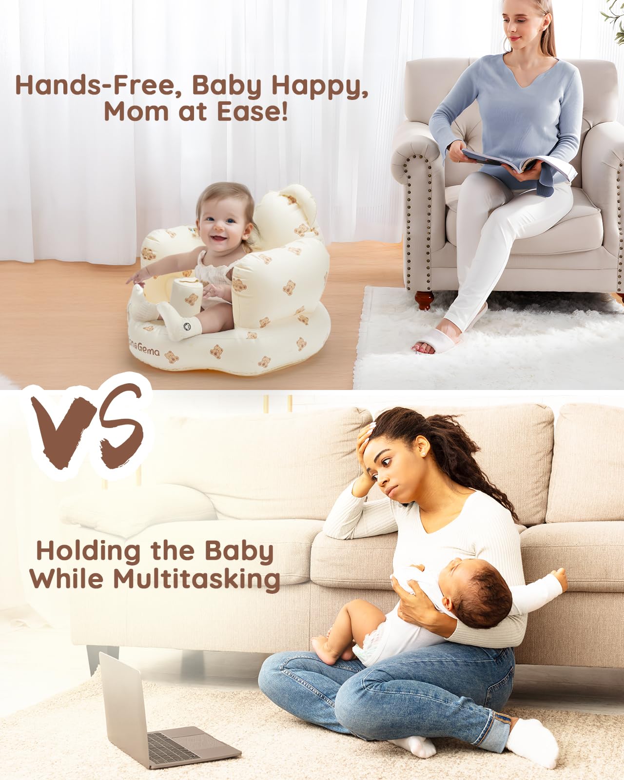 Lilian&Gema inflatable baby seat for indoor-outdoor use during outings