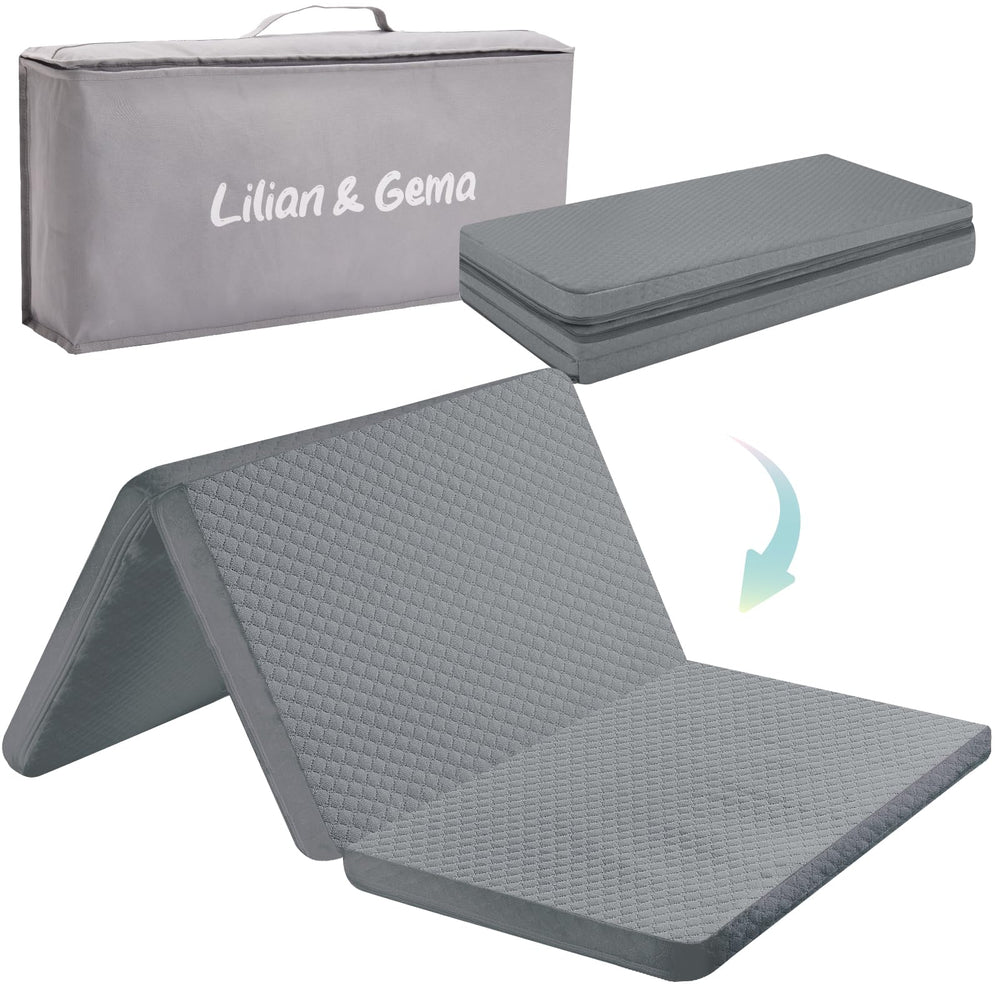 Lilian&Gema pack-n-play mattress cover close-up shows soft jacquard fabric and waterproof backing
