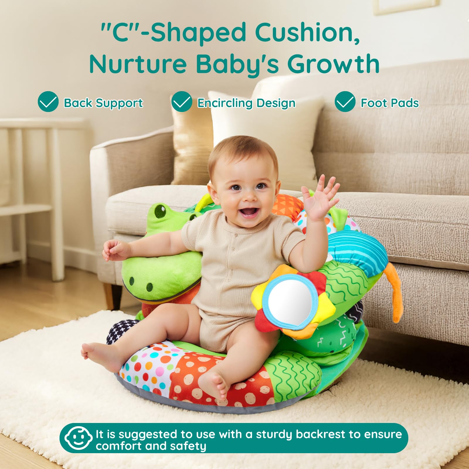 Lilian&Gema secure hook-and-loop design keeps the pillow attached during tummy time.