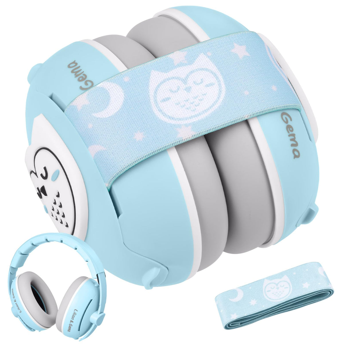 Lilian&Gema 2in1 baby ear muffs blue adjustable for growing child’s travel protection