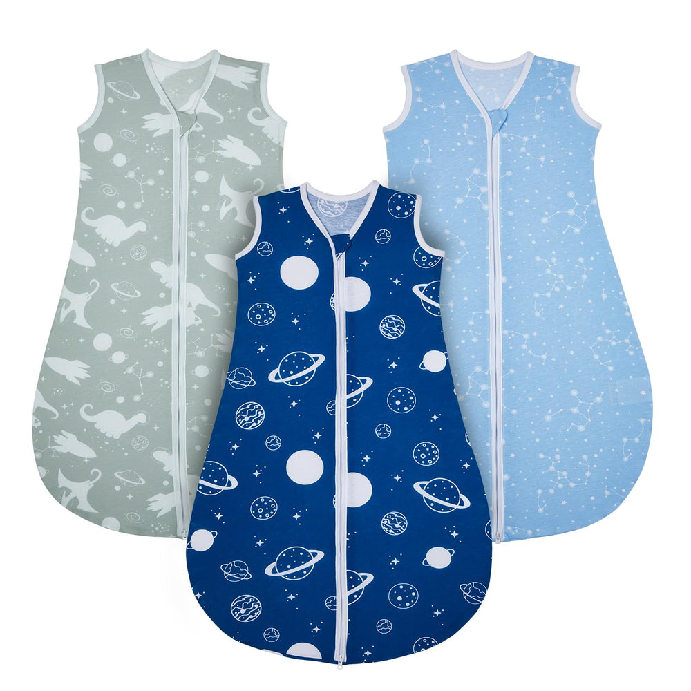 Lilian&Gema baby sleep sack three-pack with cheerful patterns for calm, cozy nights.