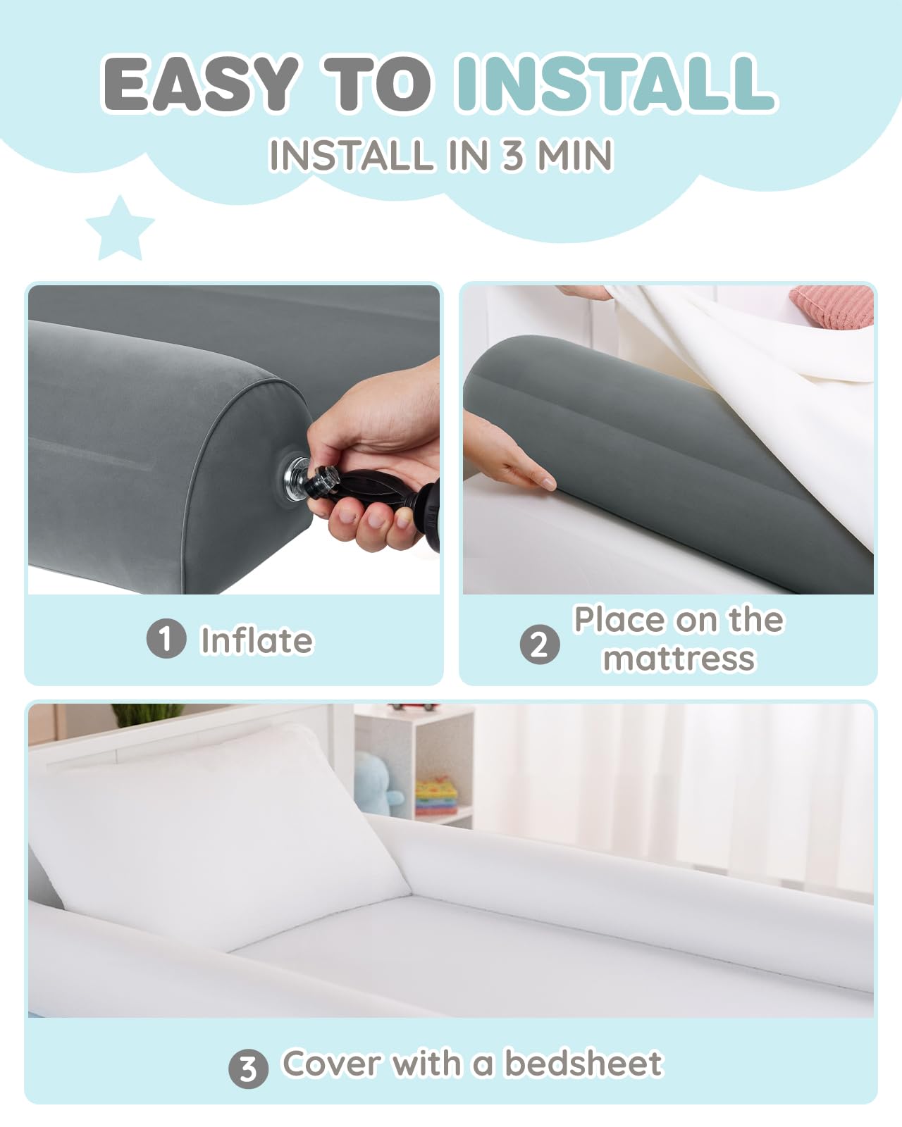 Lilian&amp;Gema easy-inflate setup with mouth or manual pump for quick, simple use.
