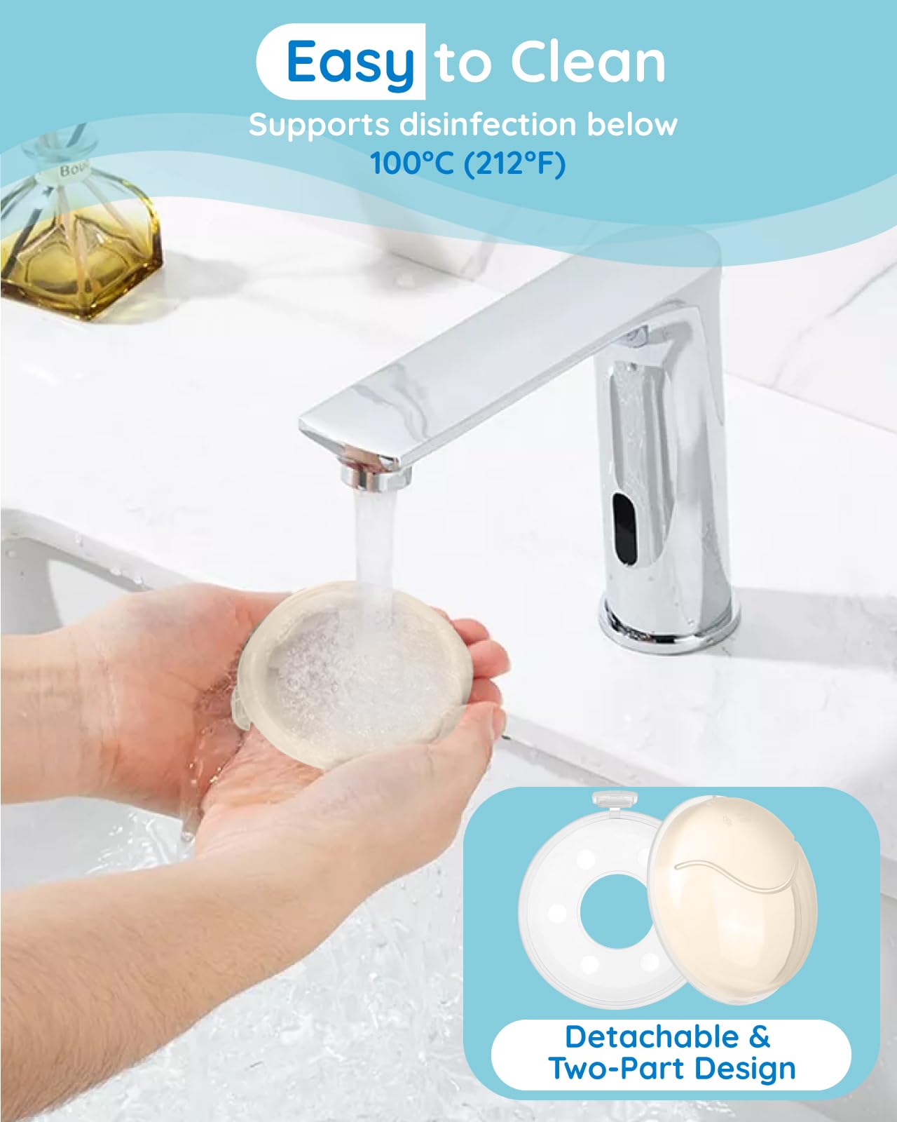 Lilian&Gema milk collector easy-clean design enables quick disassembly and sanitization after use.