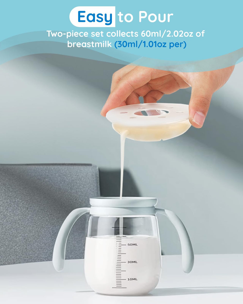 Lilian&Gema milk collector silicone material showcases safe, BPA-free silicone and PP construction.