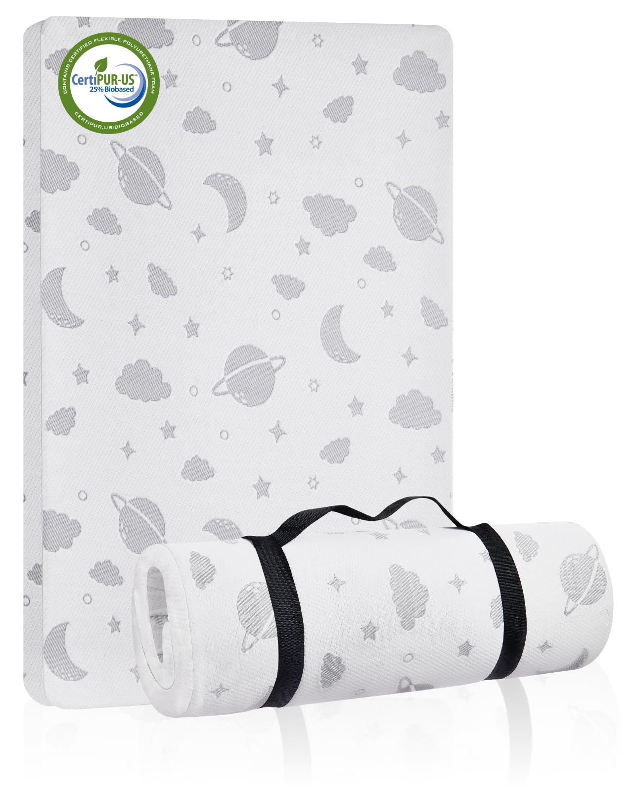 Lilian&Gema Pack and Play Mattress full 38x26 size supports baby's rest and play.