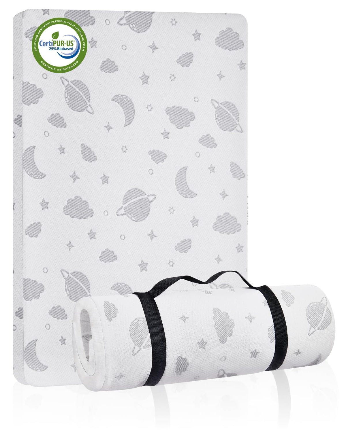 Lilian&Gema Pack and Play Mattress full 38x26 size supports baby's rest and play.