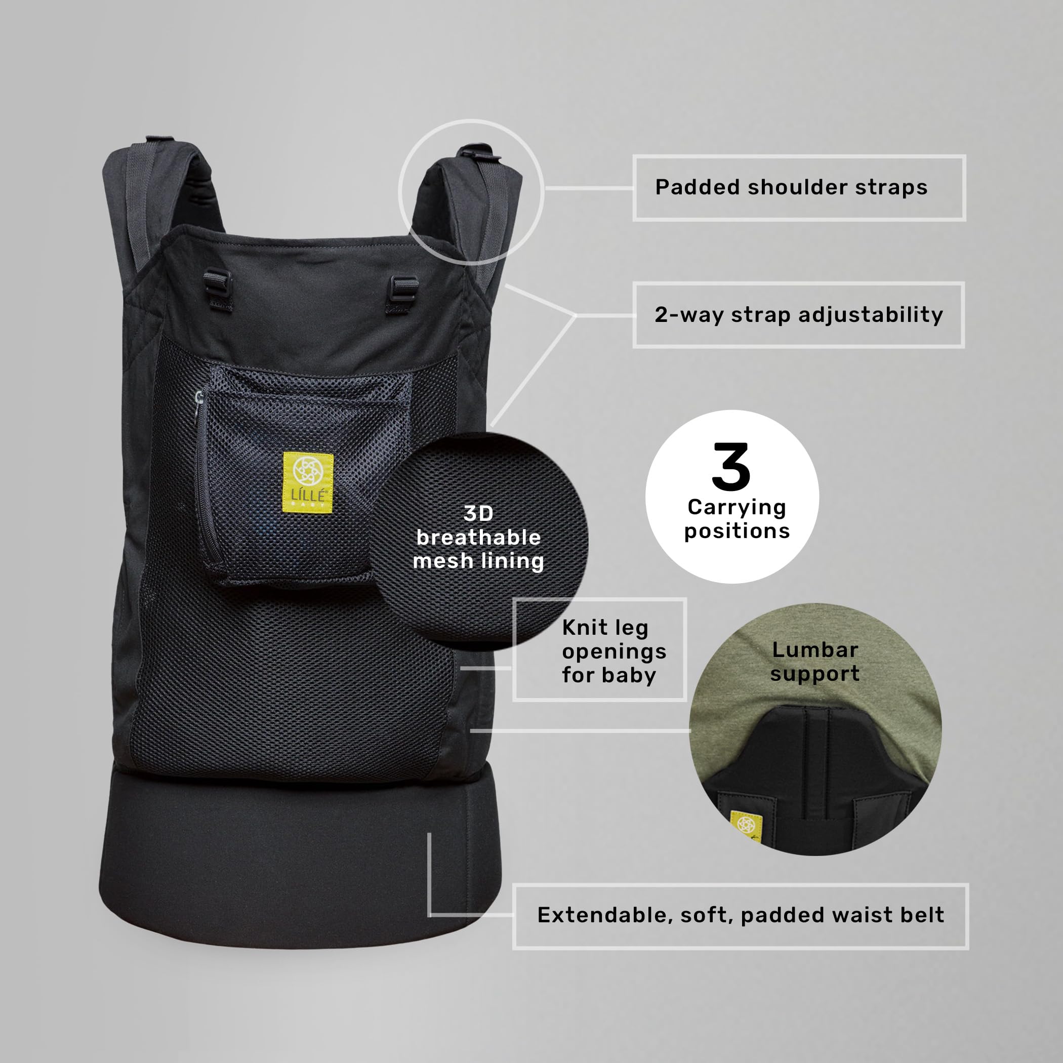 LILLEbaby CarryOn breathable mesh lining keeps you and baby cool.