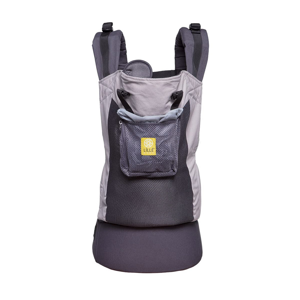 LILLEbaby CarryOn Airflow lumbar support detail highlights lower-back comfort.