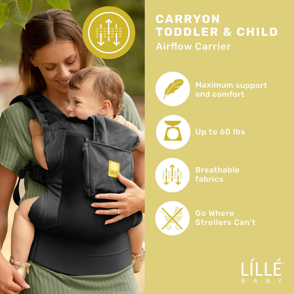 LILLEbaby CarryOn lumbar support reduces strain during toddler carry.
