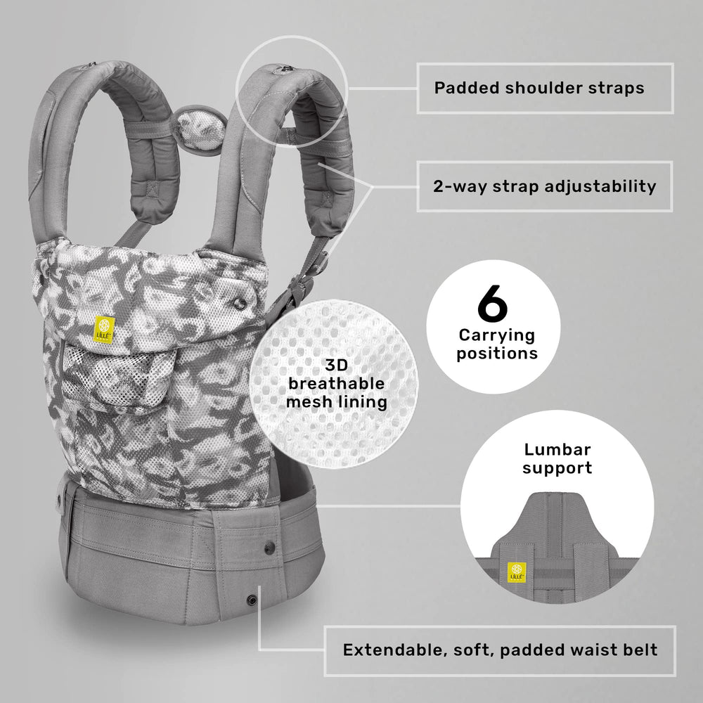 LILLEbaby Complete Airflow lumbar-support back panel helps distribute weight for longer, comfortable wear.