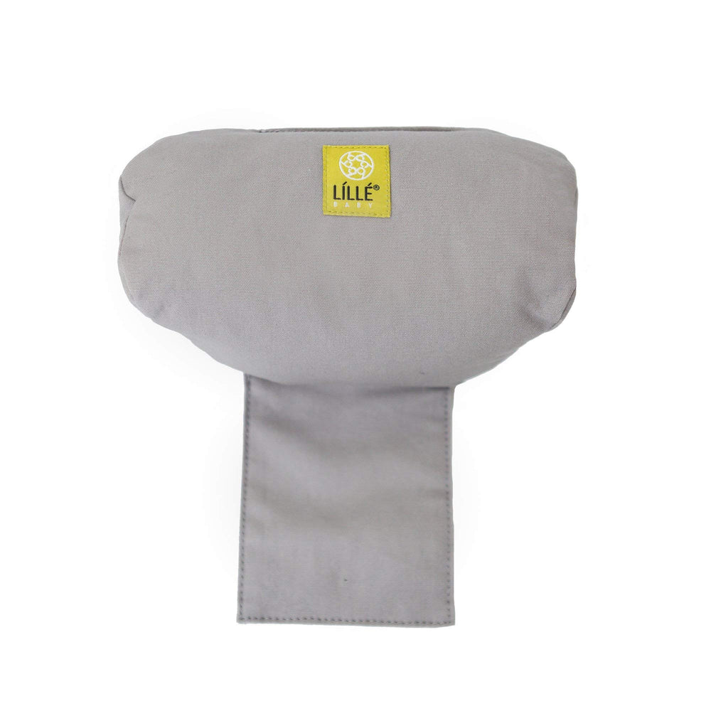 Close-up of LILLEbaby grey fabric texture highlights soft, breathable cover.