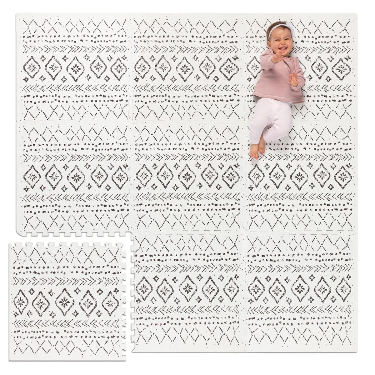 Lillefolk Baby Play Mat 6x6ft Boho tiles create a calm tummy-time space