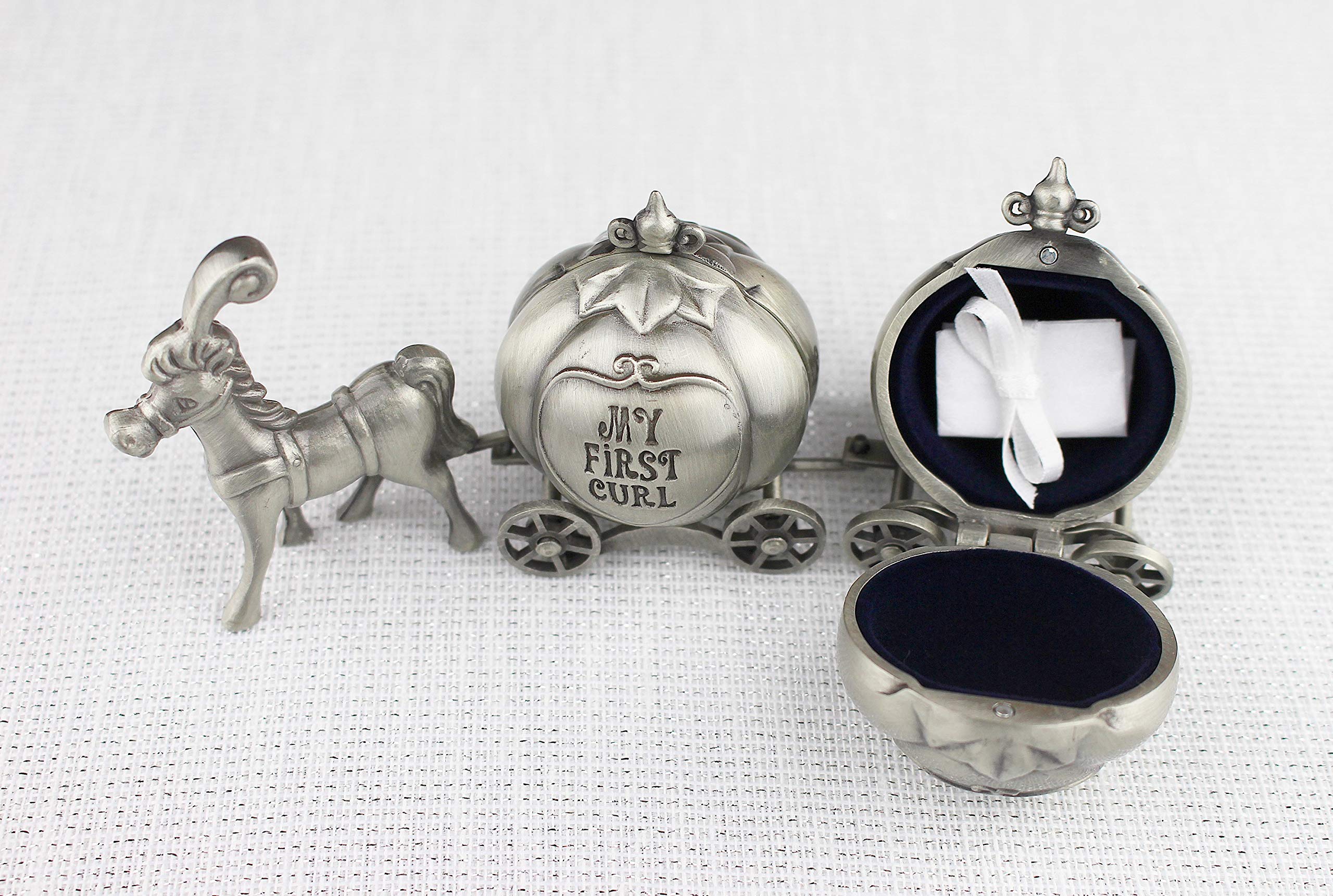 Lillian Rose keepsake pewter box open-pumpkin detail highlights first tooth and curl markers.