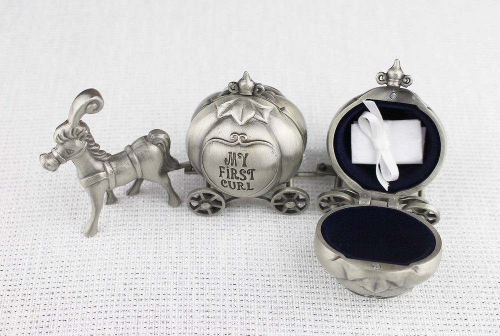 Lillian Rose keepsake pewter box open-pumpkin detail highlights first tooth and curl markers.