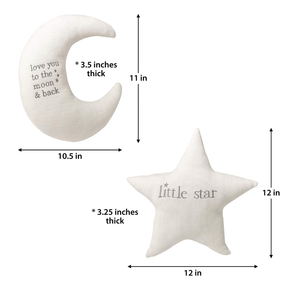 Lillian Rose star-moon nursery pillow set side view complements soft lighting and cozy nurseries.