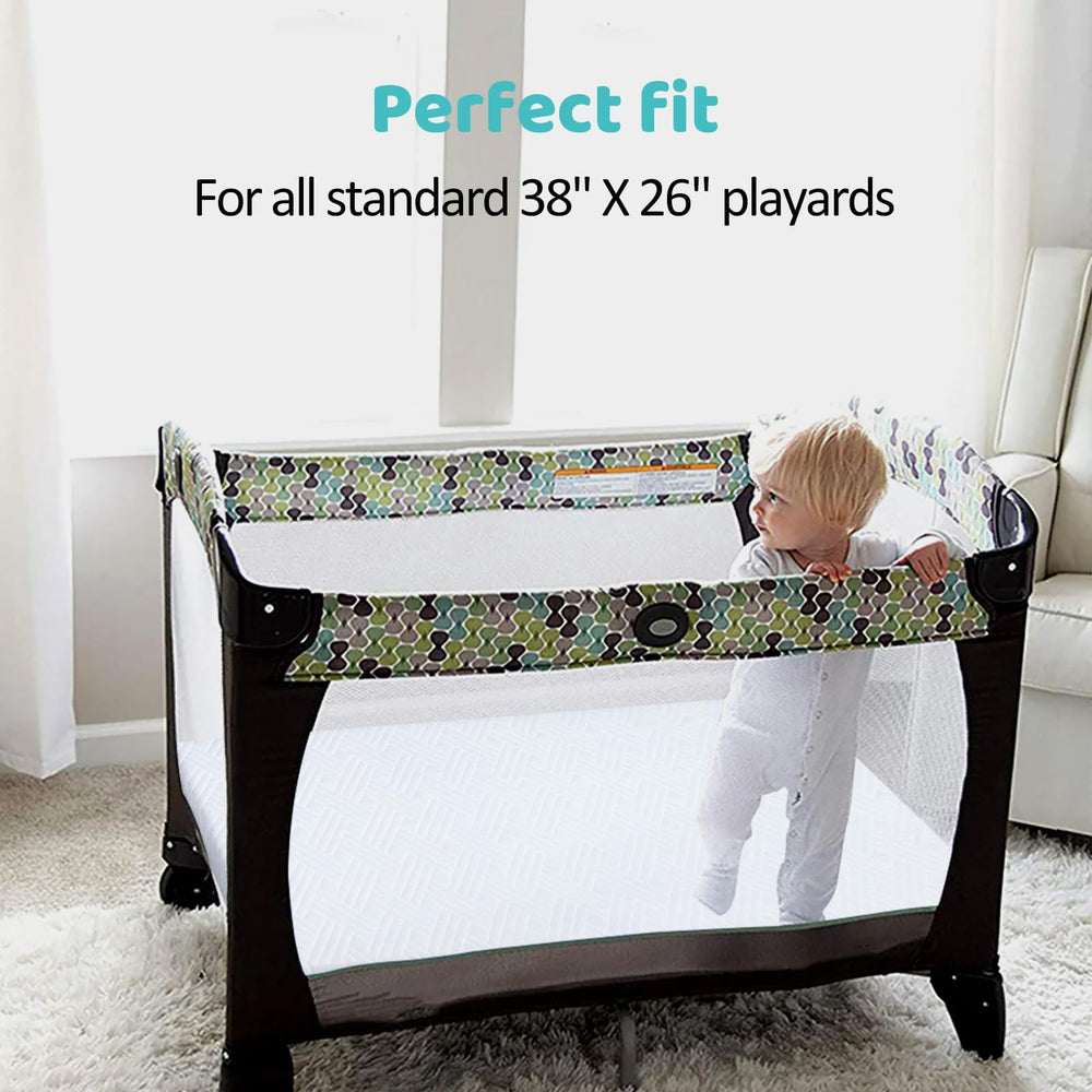 Lillibearas 38x26 inch size fits most playards securely for versatile use.