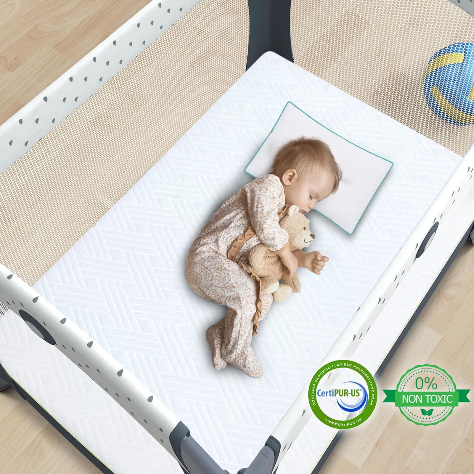 Lillibearas no-noise and no-odor construction supports peaceful naps.