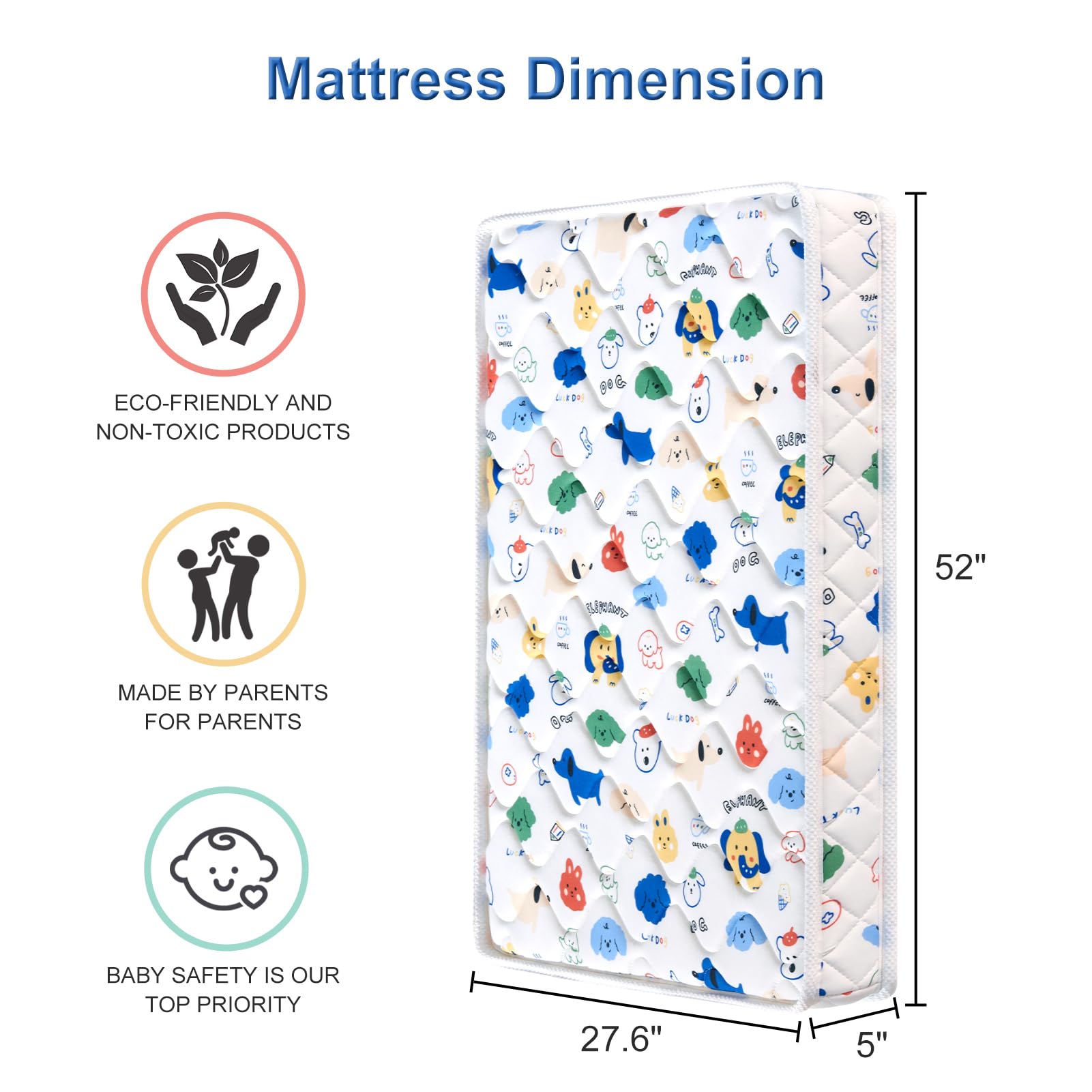 Lillibearas Premium crib mattress side profile highlights 5 inch height and edge to edge support.