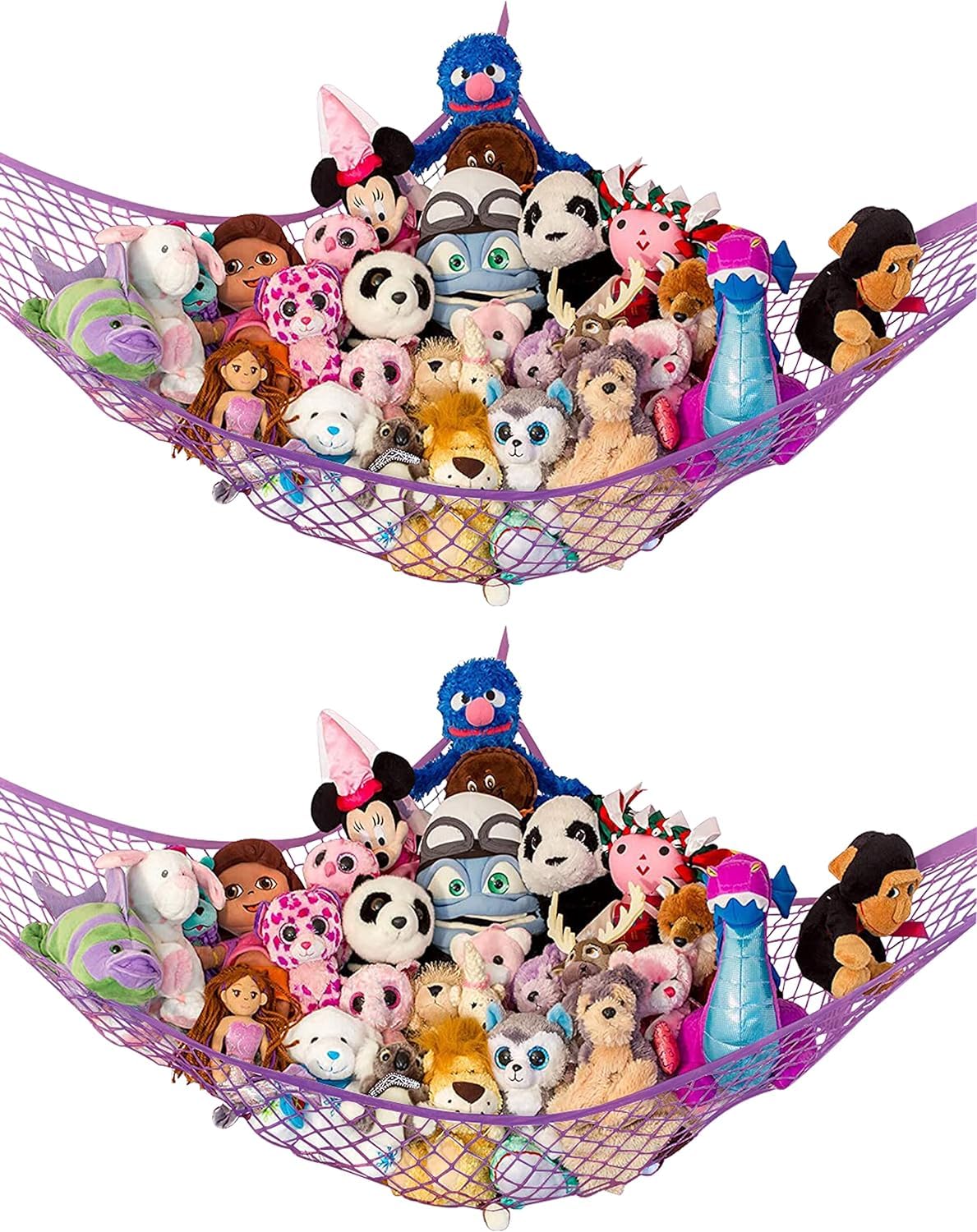 Lilly's Love stuffed animal hammock corner purple setup keeps plushes organized and accessible.