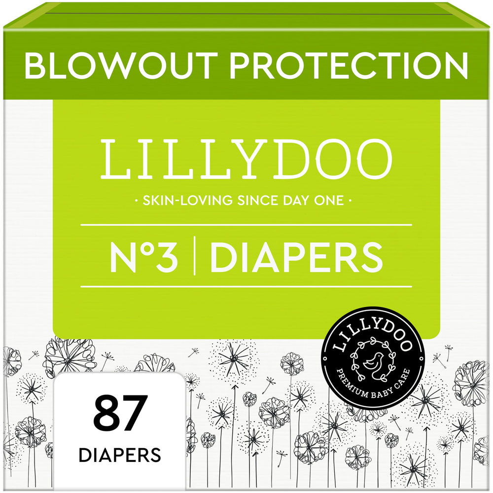 LILLYDOO size 3 packaging shows 87-count half-monthly supply for 13-22 lb babies